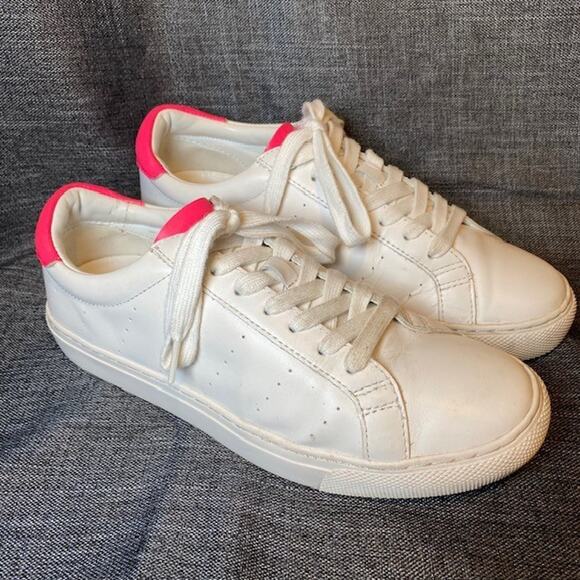 J CREW Saturday Sneakers in White Leather with Fuchsia Detail Size 9 AM135 - Picture 1 of 8